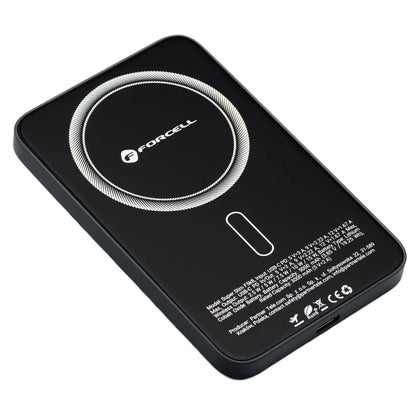 Ekstern trådløs batteri Forcell F5K8, 5000mAh, 15W, PD + FQI, 1 x QI - 1 x USB-C, Svart