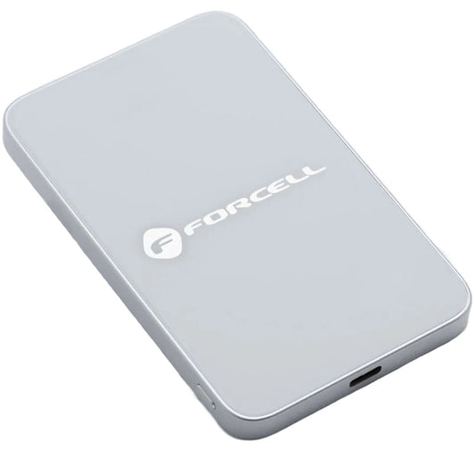 Ekstern trådløs batteri Forcell F5K8, 5000mAh, 15W, PD + FQI, 1 x QI - 1 x USB-C, Hvit
