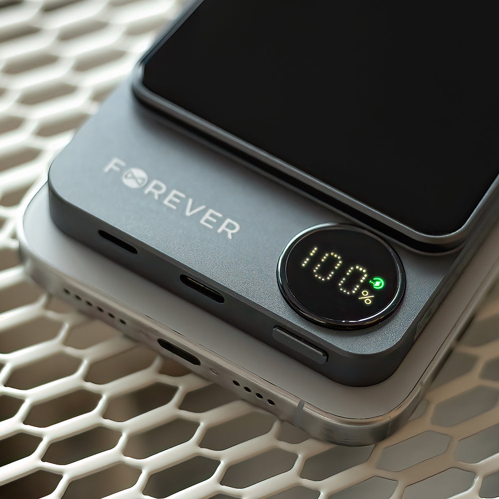 Ekstern trådløs batteri Forever MATB-200, 5000mAh, 20W, PD + FQI, 1 x QI - 1 x USB-C, Svart