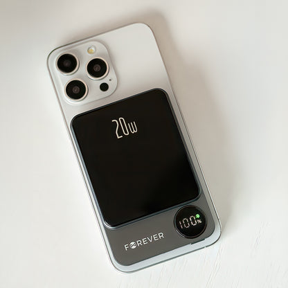 Ekstern trådløs batteri Forever MATB-200, 5000mAh, 20W, PD + FQI, 1 x QI - 1 x USB-C, Svart