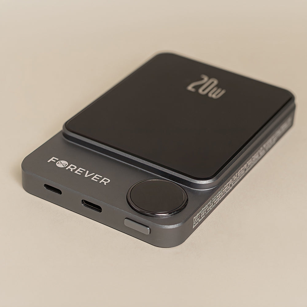 Ekstern trådløs batteri Forever MATB-200, 5000mAh, 20W, PD + FQI, 1 x QI - 1 x USB-C, Svart
