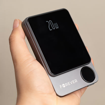 Ekstern trådløs batteri Forever MATB-200, 5000mAh, 20W, PD + FQI, 1 x QI - 1 x USB-C, Svart