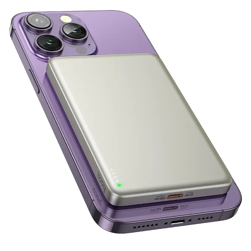Trådløs ekstern batteri HOCO Q26, 5000mAh, 20W, PD + FQI, 1 x QI - 1 x USB-C, Oransje