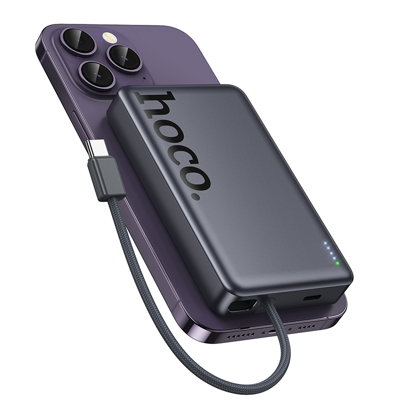 Trådløs Ekstern Batteri HOCO Q44, 10000mAh, 20W, PD + FQI, 1 x QI - 2 x USB-C, Grå