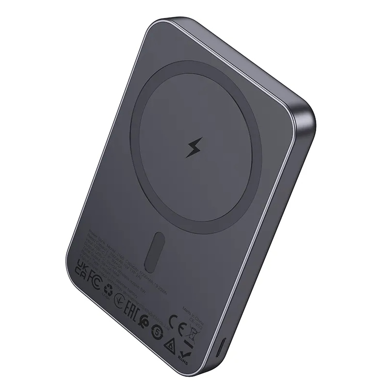 Trådløs Ekstern Batteri HOCO J160, 5000mAh, 10W, 1 x QI - 1 x USB-C, Grå