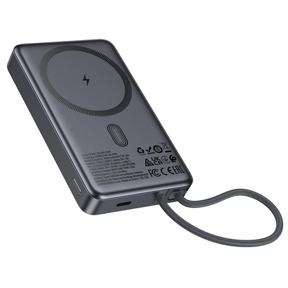 Trådløs Ekstern Batteri HOCO Q44, 10000mAh, 20W, PD + FQI, 1 x QI - 2 x USB-C, Grå