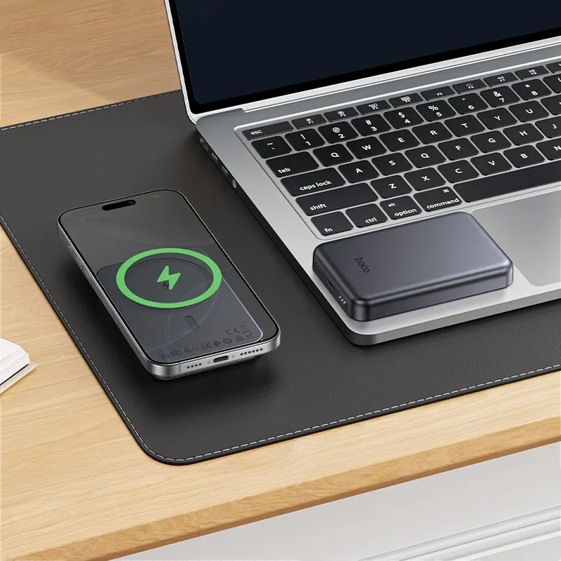 Trådløs Ekstern Batteri HOCO J160, 5000mAh, 10W, 1 x QI - 1 x USB-C, Grå