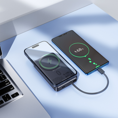 Trådløs Ekstern Batteri HOCO Q44, 10000mAh, 20W, PD + FQI, 1 x QI - 2 x USB-C, Grå