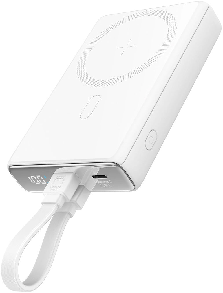 Ekstern trådløs batteri Joyroom JR-PBM01, 10000mAh, 20W, QC + PD + FQI, 1 x Lightning - 1 x QI - 1 x USB-C, Hvit