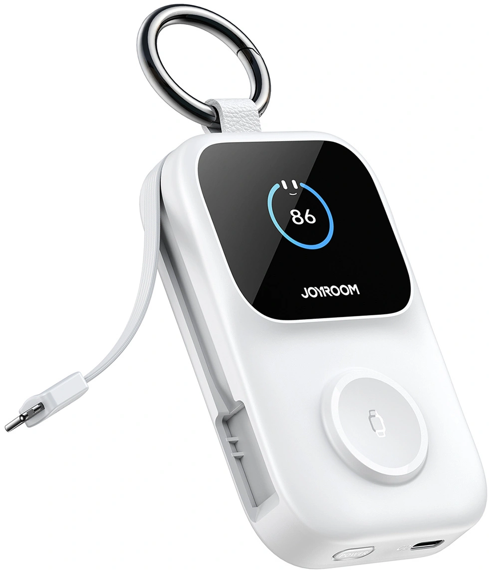 Trådløs Ekstern Batteri Joyroom JR-W19, 5000mAh, 20W, QC + PD, 1 x Lightning - 1 x QI - 2 x USB-C, Hvit