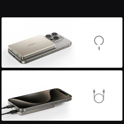 Trådløs ekstern batteri Joyroom JR-PBM08 Pro, 10000mAh, 22,5W, PD + FQI, 1 x QI - 2 x USB-C, Beige