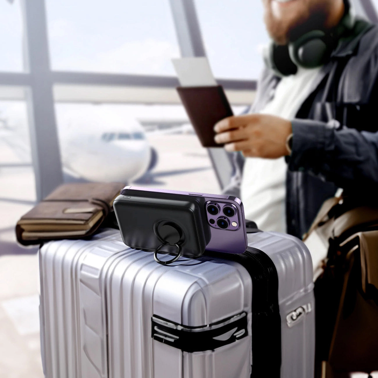 Ekstern trådløs batteri Joyroom JR-W050, 10000mAh, 20W, QC + PD + FQI, 1 x QI - 1 x USB-A - 1 x USB-C, Svart