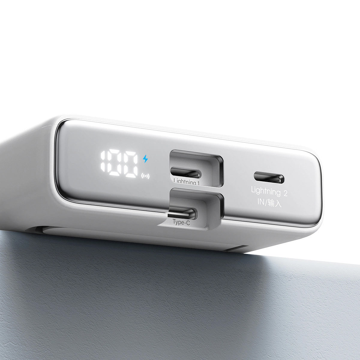 Ekstern trådløs batteri Joyroom JR-PBM01, 10000mAh, 20W, QC + PD + FQI, 1 x Lightning - 1 x QI - 1 x USB-C, Hvit