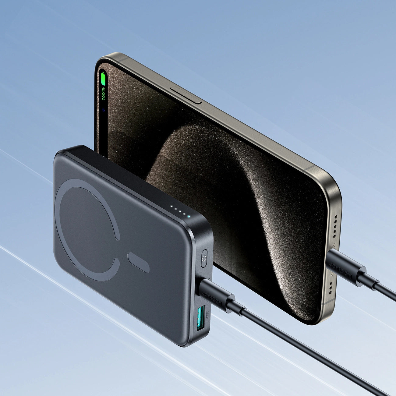 Ekstern trådløs batteri Joyroom JR-W020, 10000mAh, 20W, QC + PD + FQI, 1 x QI - 1 x USB-A - 1 x USB-C, Svart