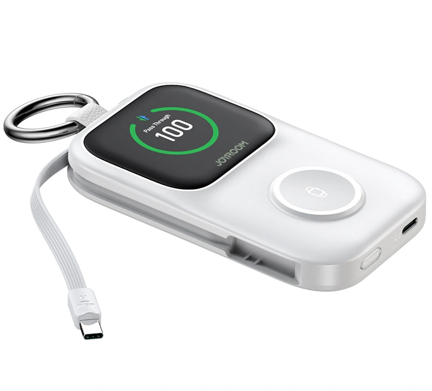 Trådløs Ekstern Batteri Joyroom JR-W19, 5000mAh, 20W, QC + PD, 1 x Lightning - 1 x QI - 2 x USB-C, Hvit