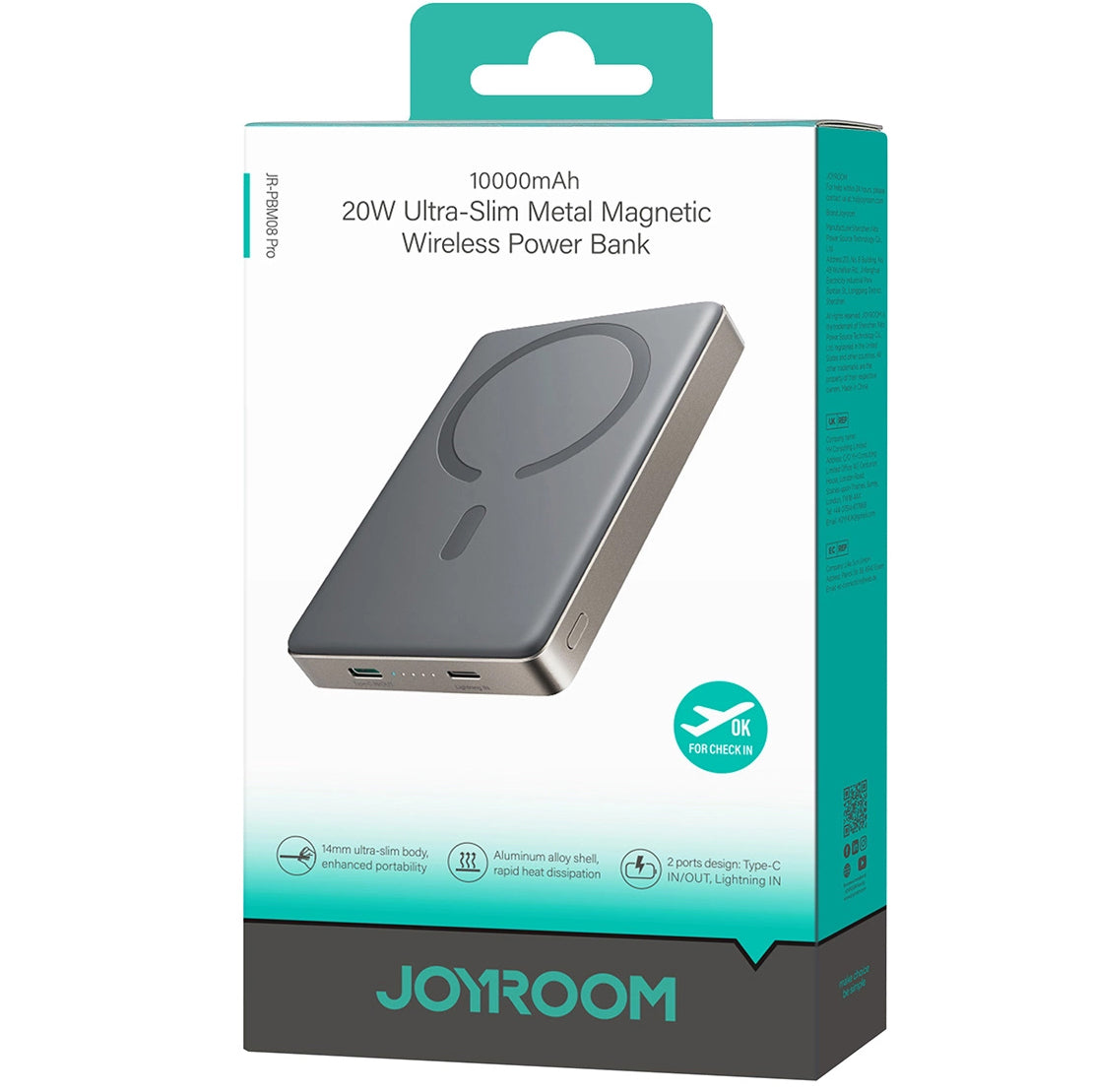 Ekstern trådløs batteri Joyroom JR-PBM08 Pro, 10000mAh, 20W, PD + FQI, 1 x QI - 1 x USB-C, Beige