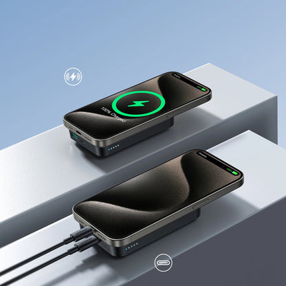 Ekstern trådløs batteri Joyroom JR-W020, 10000mAh, 20W, QC + PD + FQI, 1 x QI - 1 x USB-A - 1 x USB-C, Svart