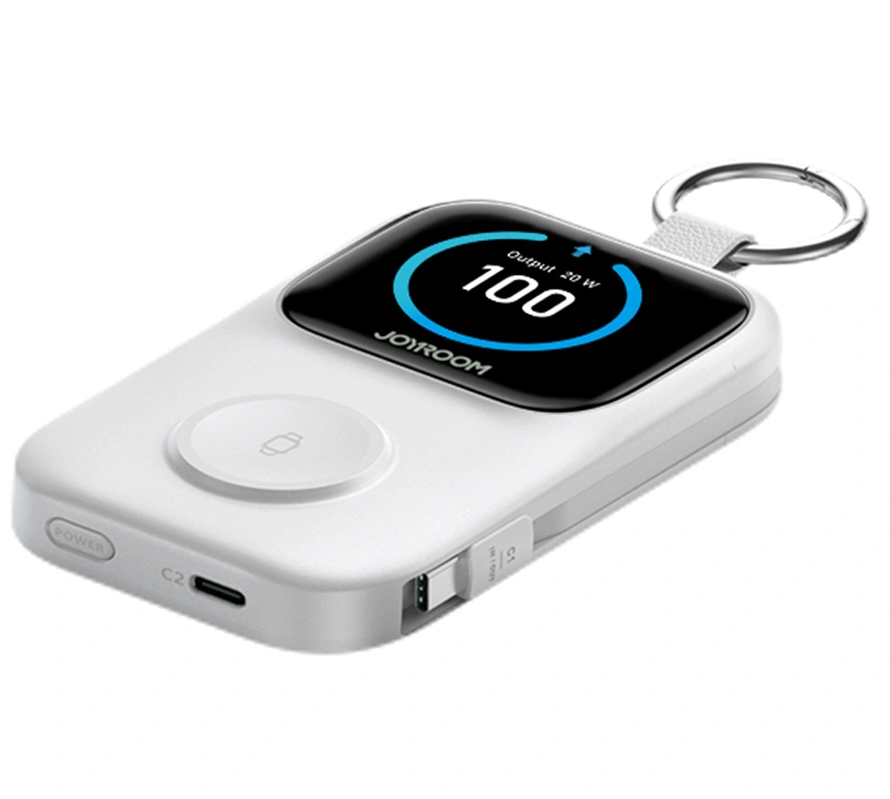 Trådløs Ekstern Batteri Joyroom JR-W19, 5000mAh, 20W, QC + PD, 1 x Lightning - 1 x QI - 2 x USB-C, Hvit