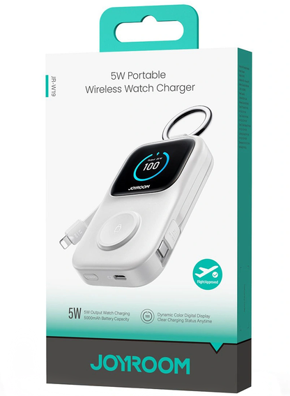 Trådløs Ekstern Batteri Joyroom JR-W19, 5000mAh, 20W, QC + PD, 1 x Lightning - 1 x QI - 2 x USB-C, Hvit