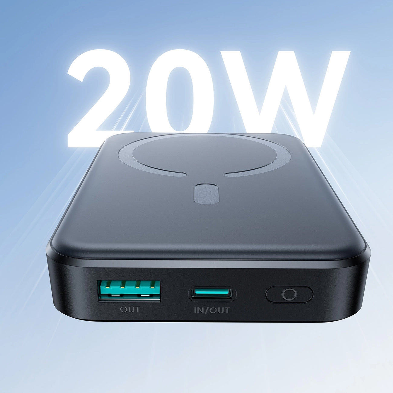 Ekstern trådløs batteri Joyroom JR-W020, 10000mAh, 20W, QC + PD + FQI, 1 x QI - 1 x USB-A - 1 x USB-C, Svart