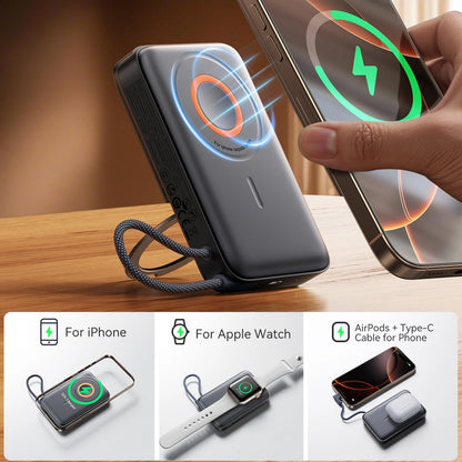 Ekstern trådløs batteri Joyroom JR-PBM02, 10000mAh, 22.5W, PD + FQI, 1 x QI - 2 x USB-C, Svart