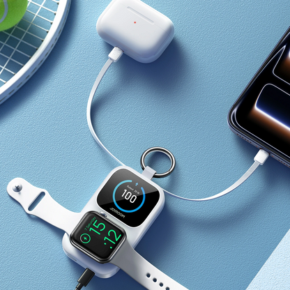Trådløs Ekstern Batteri Joyroom JR-W19, 5000mAh, 20W, QC + PD, 1 x Lightning - 1 x QI - 2 x USB-C, Hvit