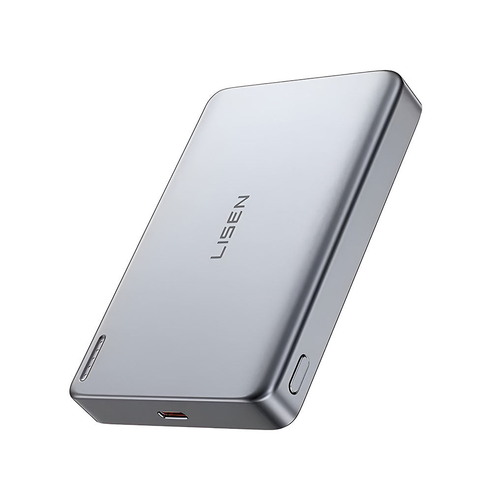 Trådløs ekstern batteri Lisen L601 Pro, 10000mAh, 27W, PD + FQI, 1 x QI - 1 x USB-C, Grå YL0325100009