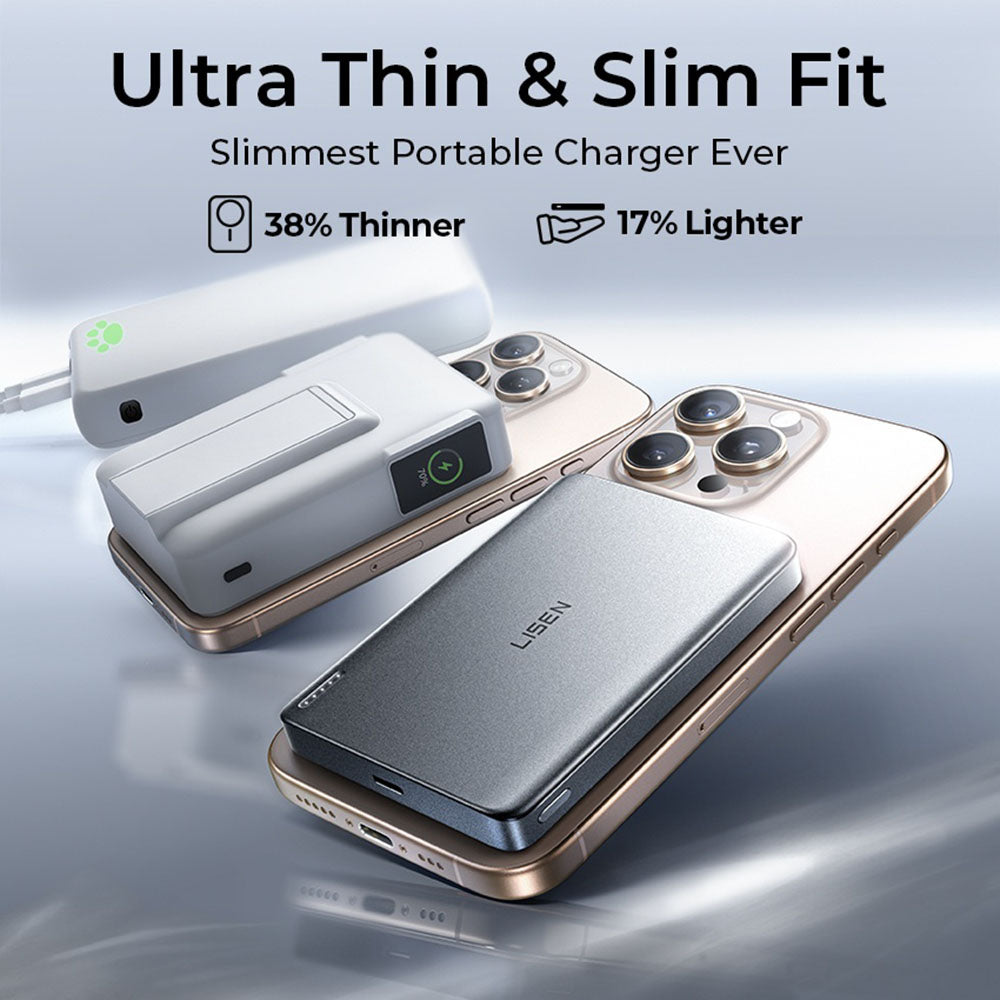 Trådløs ekstern batteri Lisen L601 Pro, 10000mAh, 27W, PD + FQI, 1 x QI - 1 x USB-C, Grå YL0325100009