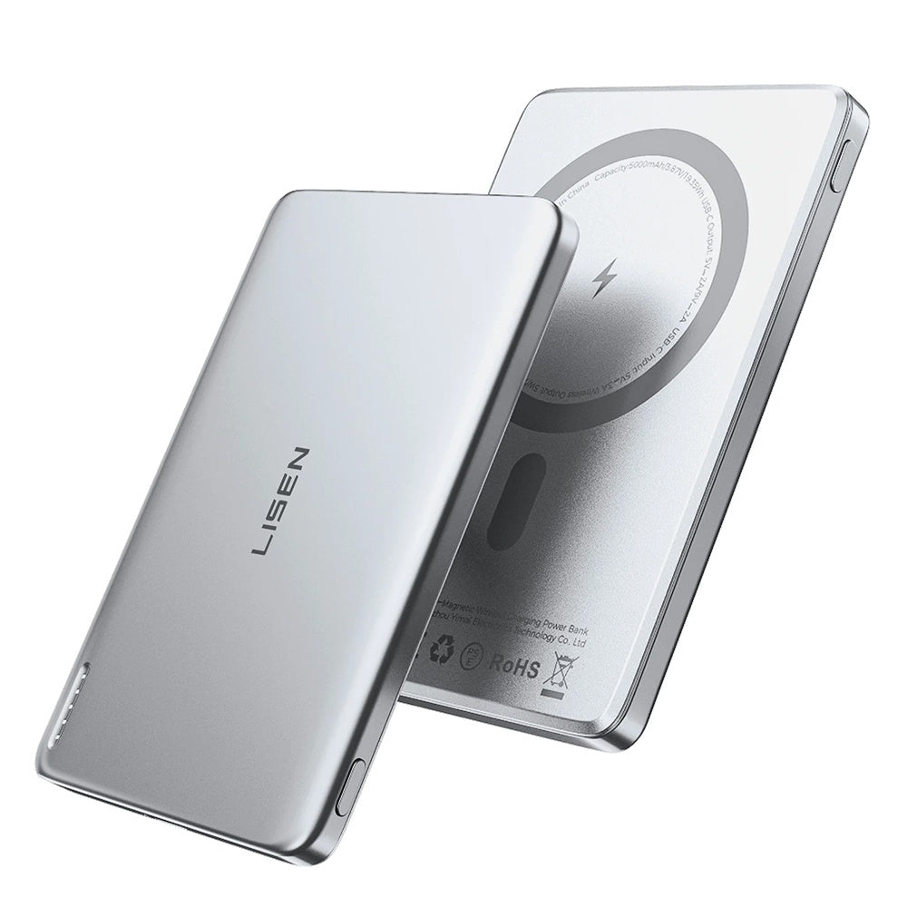 Trådløs ekstern batteri Lisen L601 Pro, 5000mAh, 22,5W, PD + FQI, 1 x QI - 1 x USB-C, Grå YL0325090011