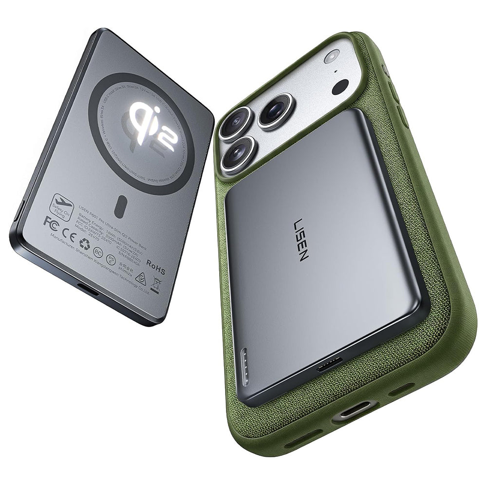 Trådløs ekstern batteri Lisen L601 Pro, 5000mAh, 22,5W, PD + FQI, 1 x QI - 1 x USB-C, Grå YL0325090011