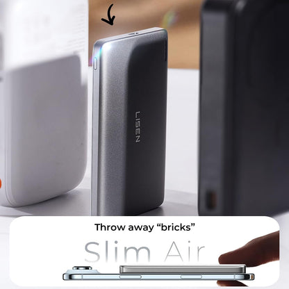 Trådløs ekstern batteri Lisen L601 Pro, 5000mAh, 22,5W, PD + FQI, 1 x QI - 1 x USB-C, Grå YL0325090011