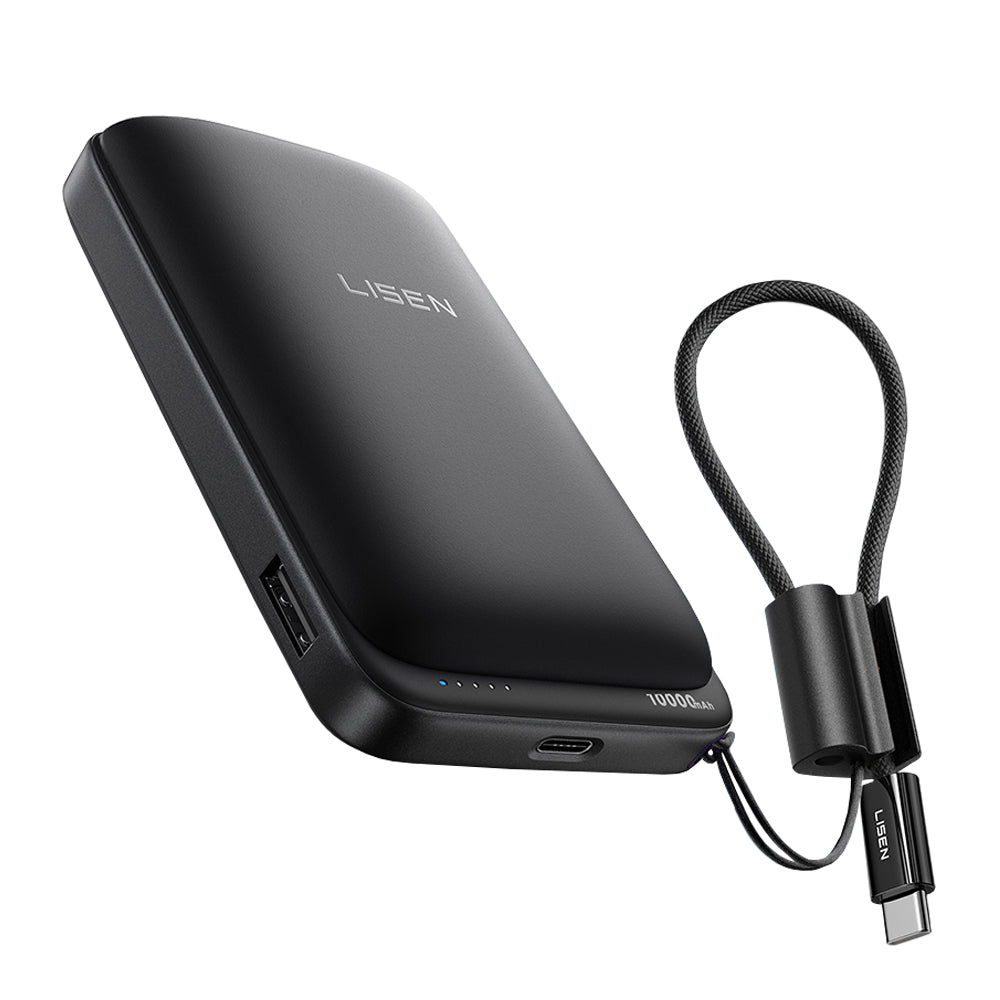 Trådløs Ekstern Batteri Lisen P604, 10000mAh, 65W, QC + PD + FQI, 1 x QI - 1 x USB-A - 1 x USB-C, Svart