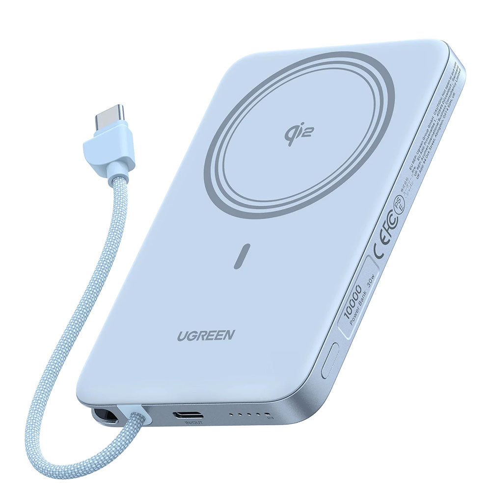 UGREEN PB570 trådløs powerbank (65839B), 10 000 mAh, 30 W, PD + FQI, 1 x Qi – 2 x USB-C, blå