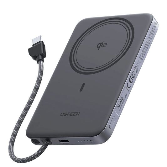 UGREEN PB570 trådløs powerbank (75982B), 10 000 mAh, 30 W, PD + FQI, 1 x Qi – 2 x USB-C, grå