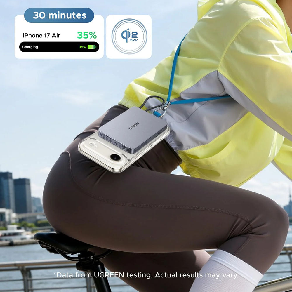 UGREEN PB570 trådløs powerbank (75982B), 10 000 mAh, 30 W, PD + FQI, 1 x Qi – 2 x USB-C, grå