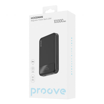 Trådløs Ekstern Batteri Proove Hoodman, 10000mAh, 20W, PD + FQI, 1 x QI - 1 x USB-C, Svart PBH120010001