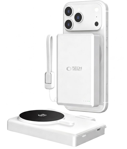 Trådløs ekstern batteri Tech-Protect PB40 LifeMag, 10000mAh, 25W, PD + FQI, 1 x QI - 1 x USB-C, Sølv