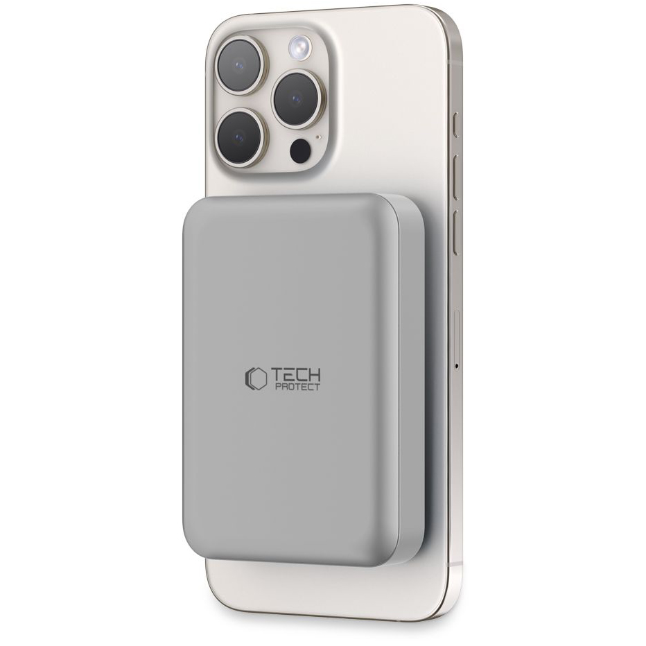 Trådløs ekstern batteri Tech-Protect PB11 LifeMag, 10000mAh, 15W, PD + FQI, 1 x QI - 1 x USB-C, Grå, Reseglet