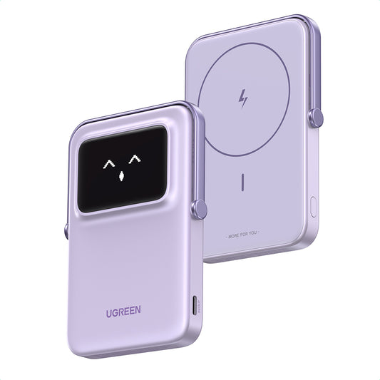 Ekstern trådløs batteri UGREEN PB571 Uno, 5000mAh, 20W, PD + FQI, 1 x QI - 1 x USB-C, Lilla