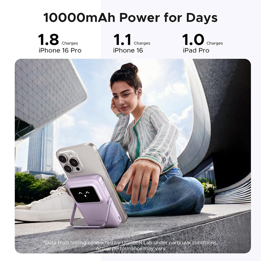 Ekstern trådløs batteri UGREEN PB764 Uno, 10000mAh, 20W, PD + FQI, 1 x QI - 1 x USB-C, Grå