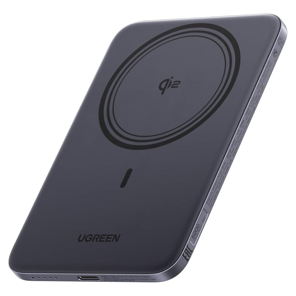 Trådløs ekstern batteri UGREEN PB580 (75984B), 5000mAh, 15W, PD + FQI, 1 x QI - 1 x USB-C, Grå