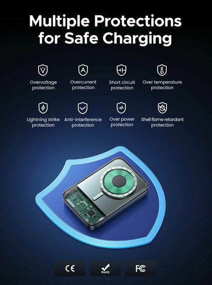 Ekstern trådløs batteri UGREEN PB562, 10000mAh, 20W, PD + FQI, 1 x QI - 1 x USB-C, Svart