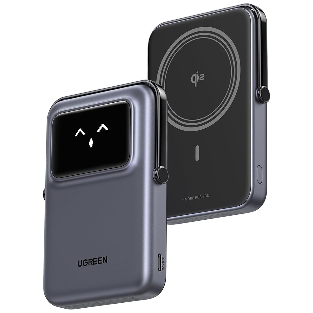Ekstern trådløs batteri UGREEN PB764 Uno, 10000mAh, 20W, PD + FQI, 1 x QI - 1 x USB-C, Grå