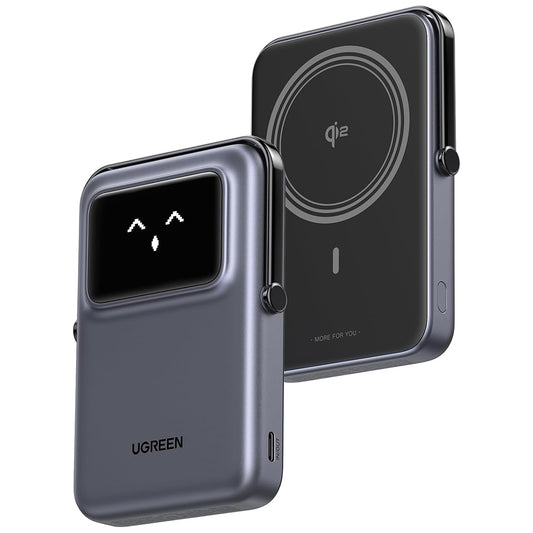 Ekstern trådløs batteri UGREEN PB764 Uno, 10000mAh, 20W, PD + FQI, 1 x QI - 1 x USB-C, Grå