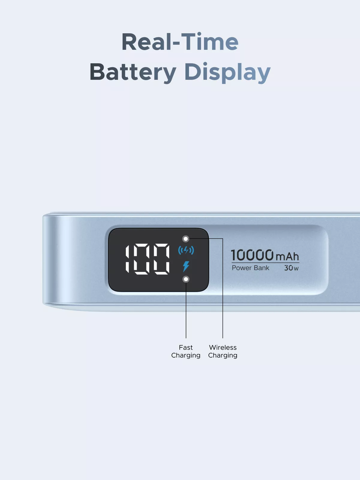 Trådløs ekstern batteri UGREEN MagFlow PB773 (65958), 10000mAh, 25W, PD + FQI, 1 x QI - 2 x USB-C, Blå