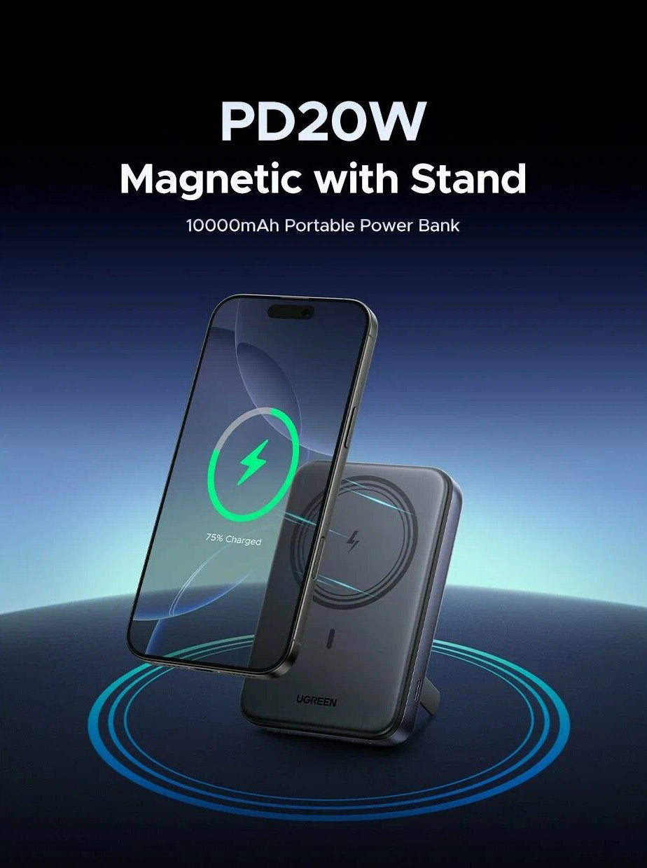 Ekstern trådløs batteri UGREEN PB562, 10000mAh, 20W, PD + FQI, 1 x QI - 1 x USB-C, Svart