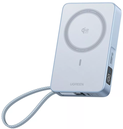 Trådløs ekstern batteri UGREEN MagFlow PB773 (65958), 10000mAh, 25W, PD + FQI, 1 x QI - 2 x USB-C, Blå