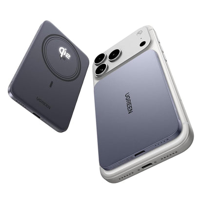 Trådløs ekstern batteri UGREEN PB580 (75984B), 5000mAh, 15W, PD + FQI, 1 x QI - 1 x USB-C, Grå