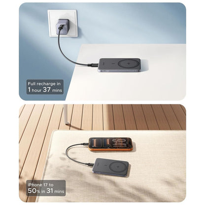 Trådløs ekstern batteri UGREEN PB580 (75984B), 5000mAh, 15W, PD + FQI, 1 x QI - 1 x USB-C, Grå