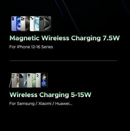 Ekstern trådløs batteri UGREEN PB562, 10000mAh, 20W, PD + FQI, 1 x QI - 1 x USB-C, Svart